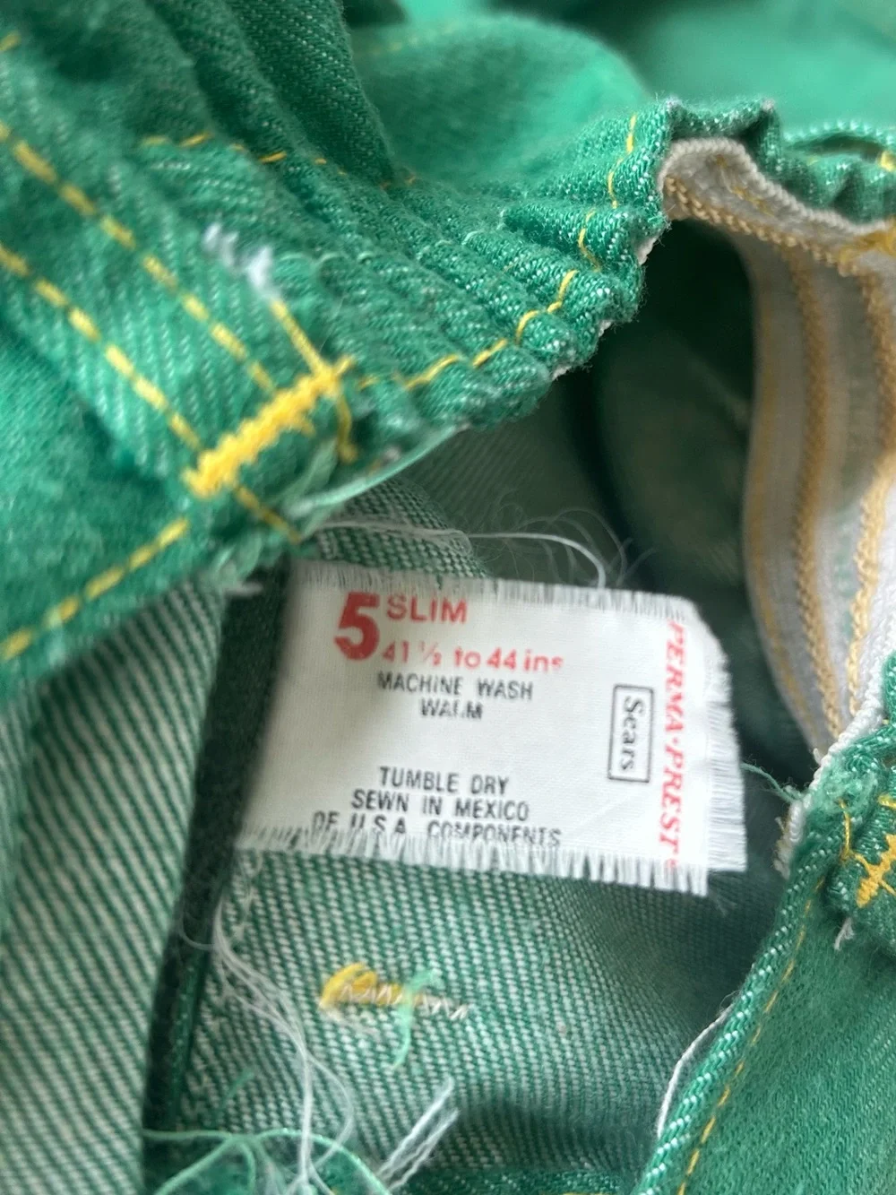 Vintage 70s Sears Perma-Prest Toughskins Girls Flared Green Jeans size 5 Slim